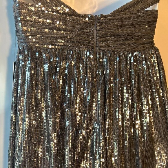 Verte SZ S  Blue Gray Grecian Halter Cut Sequin Maxi old glamour party prom - Picture 4 of 13